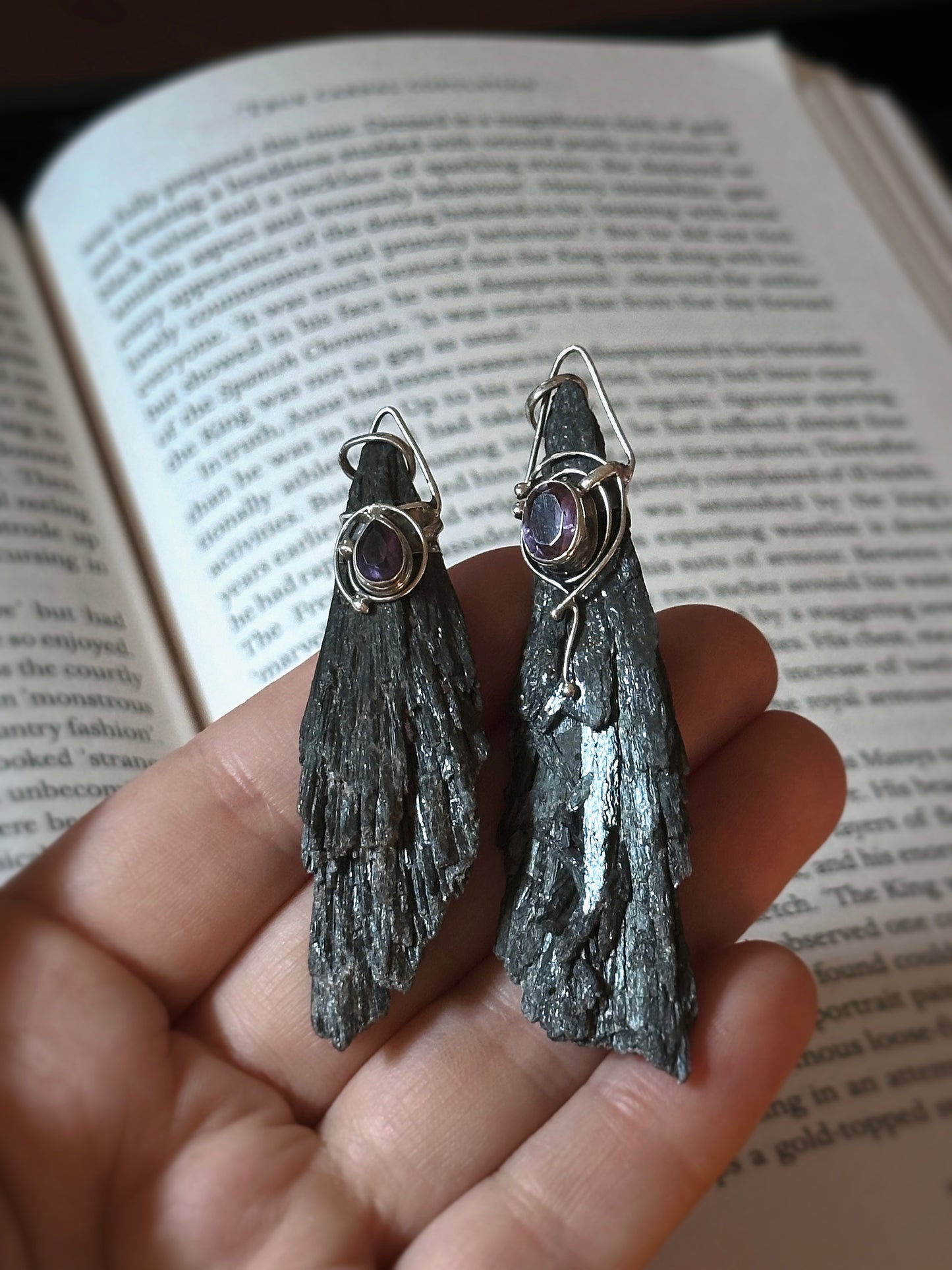 BLACK KYANITE & AMETHYST PENDANT ~ .925 SILVER