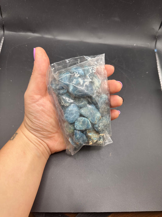 300g. BLUE APATITE TUMBLED STONES