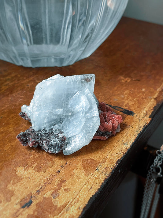 51g. BARYTE ON CALCITE W/ HEMATITE