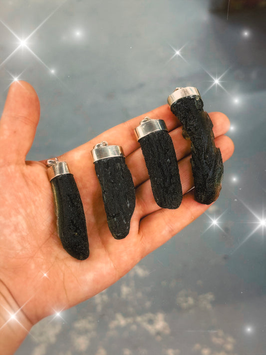 VERY RARE ~ LARGE STERLING SILVER MOLDAVITE PENDANTS