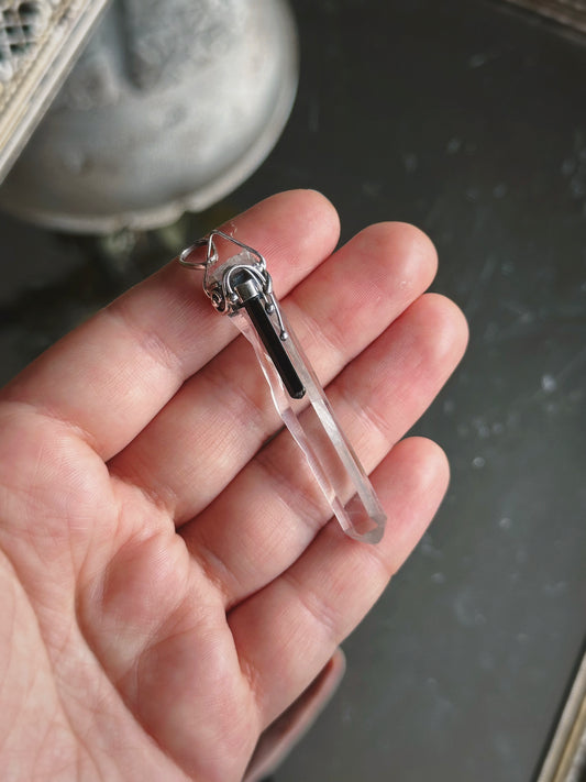 LASER QUARTZ w/ TOURMALINE PENDANT ~ STERLING SILVER