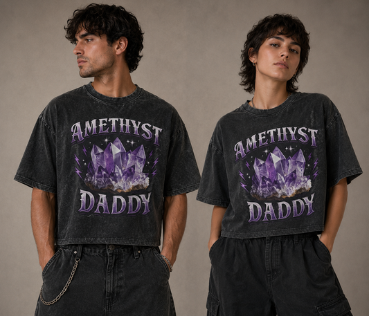 AMETHYST DADDY ~ Mineral Wash Boxy Cotton T-Shirt