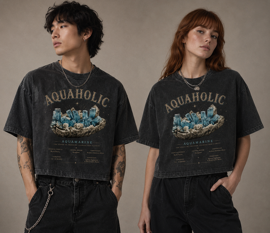 AQUAHOLIC ~ Mineral Wash Boxy Cotton T-Shirt
