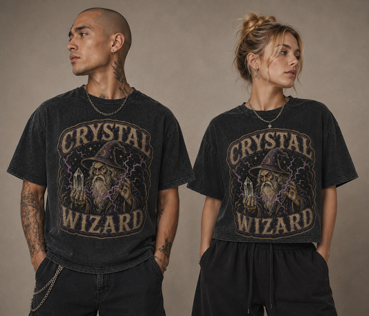 CRYSTAL WIZARD ~ Mineral Wash Boxy Cotton T-Shirt