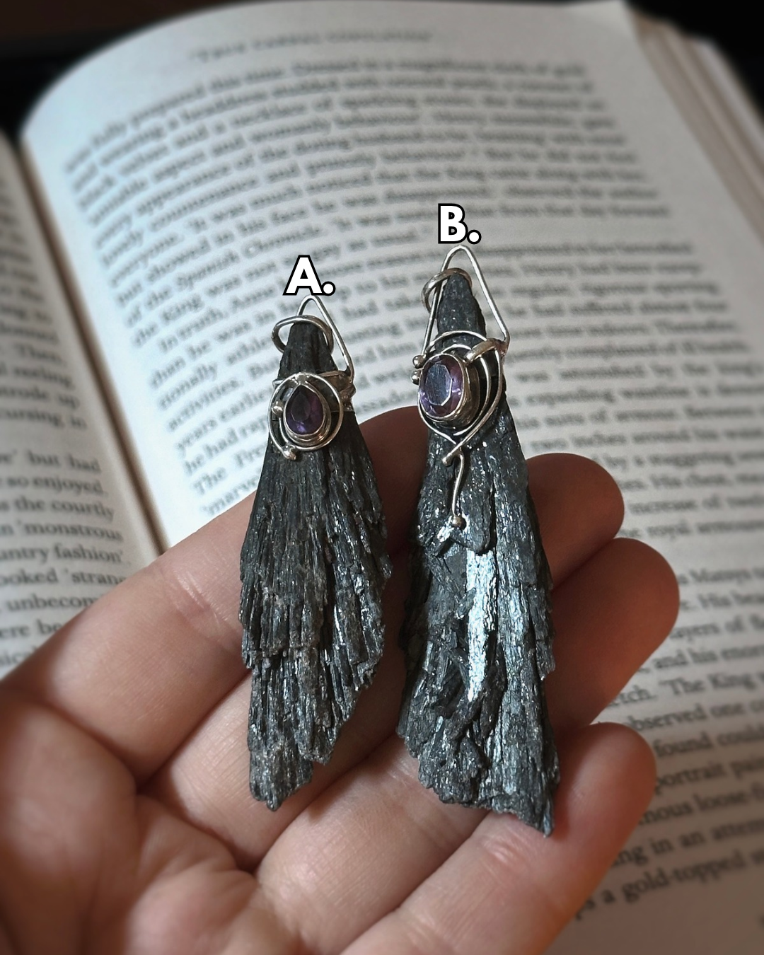 BLACK KYANITE & AMETHYST PENDANT ~ .925 SILVER